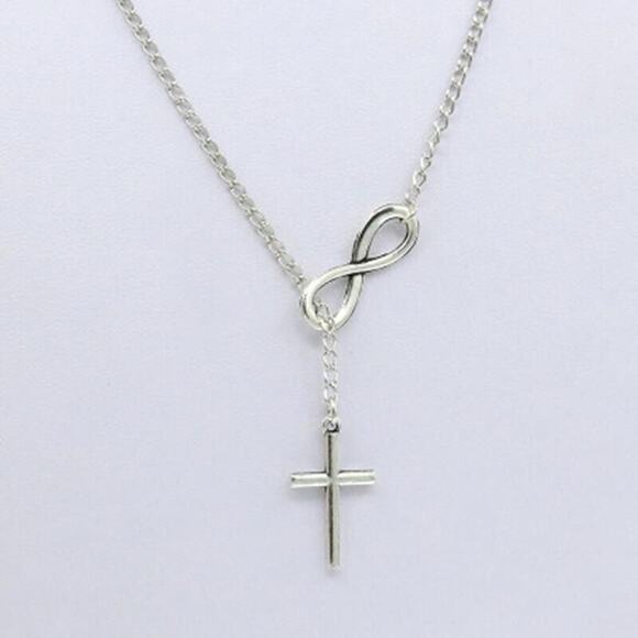 Silver Chain Cross Necklace Clavicle Retro Goth Classic Chic Boho - Picture 2 of 5